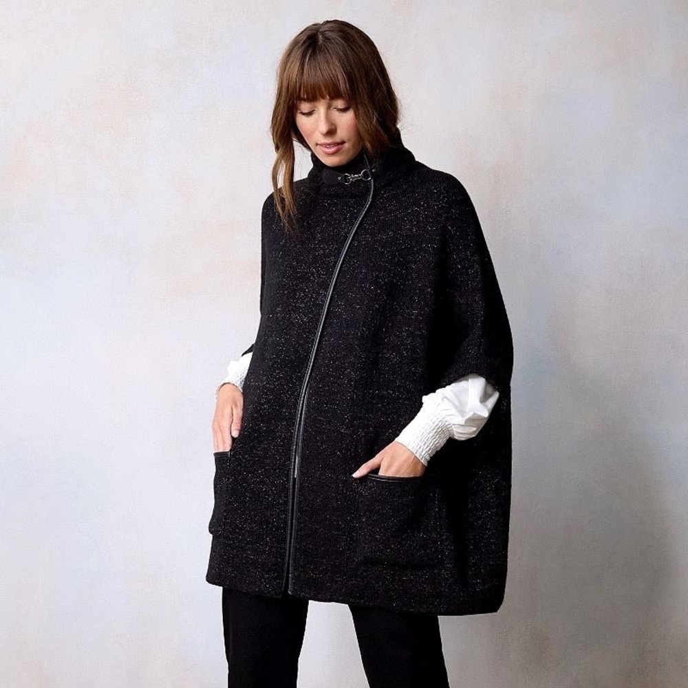 LC Lauren Conrad Poncho Sweater Cape Womens L / XL Oversized Black Glitter NEW